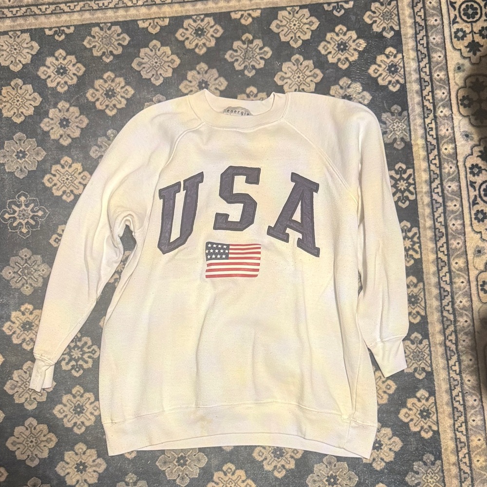 Energie Cream USA Flag Crewneck Sweater